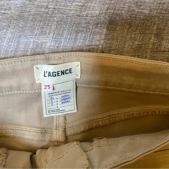 L'Agence Tan Margot Skinny High-Rise Faux Leather Cappuccino Coated Jeans 25 - Picture 4 of 4